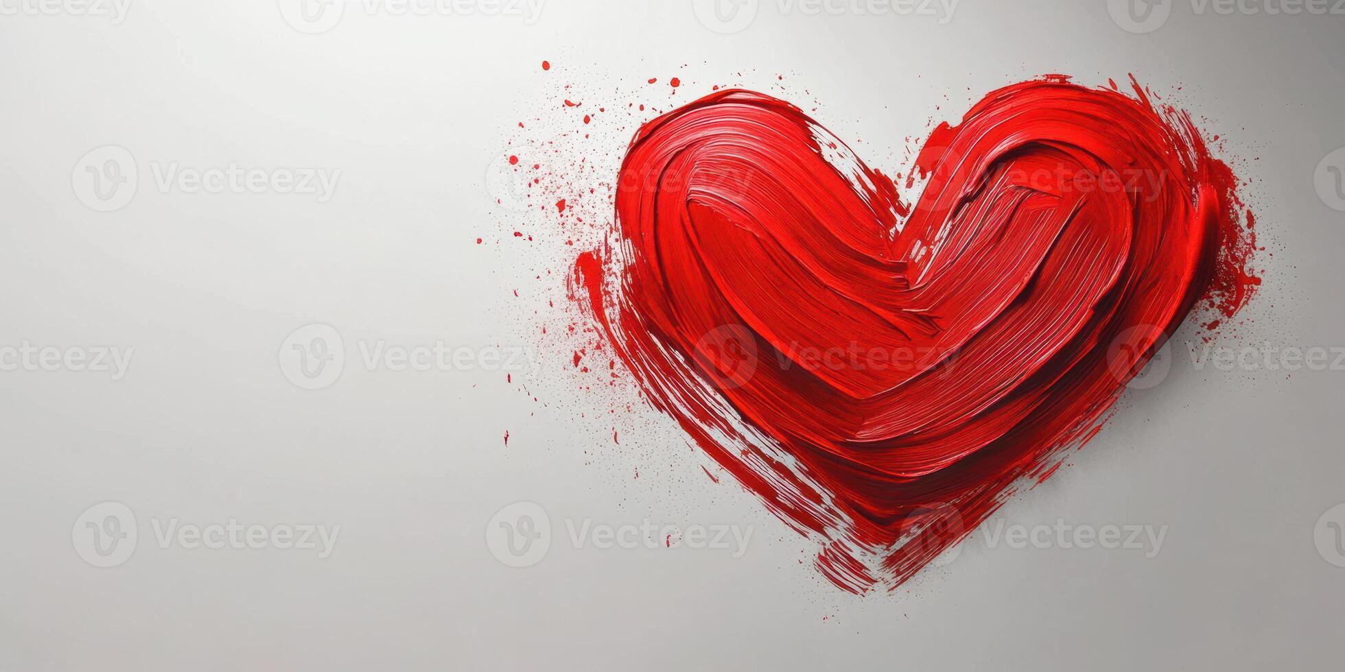Bold red heart created with textured brush strokes on a neutral background conveying love and passion photo