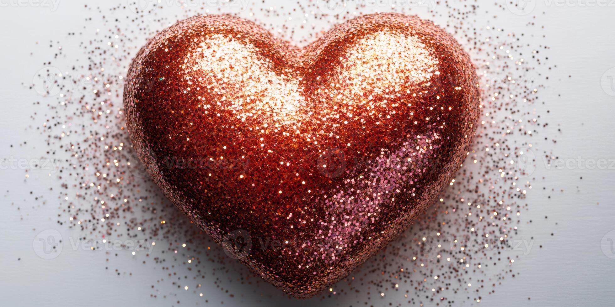 Heart-shaped glitter display on a flat surface with sparkling details photo