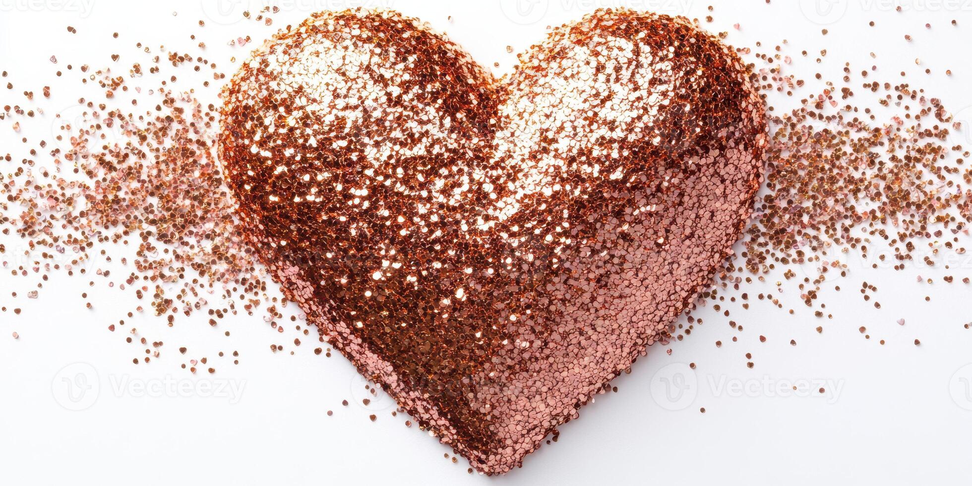 Heart-shaped glitter spread across a white surface for decoration or craft projects photo