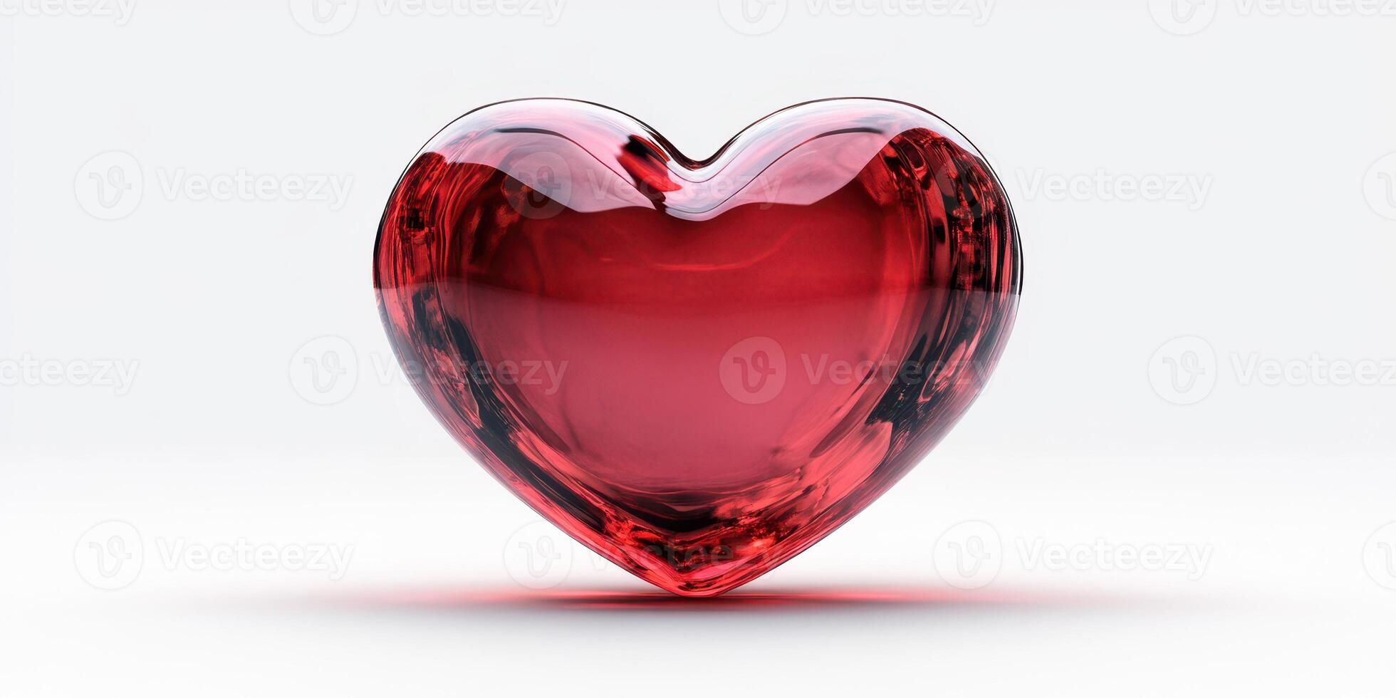 Heart-shaped crystal sculpture in vibrant red color on a plain background photo