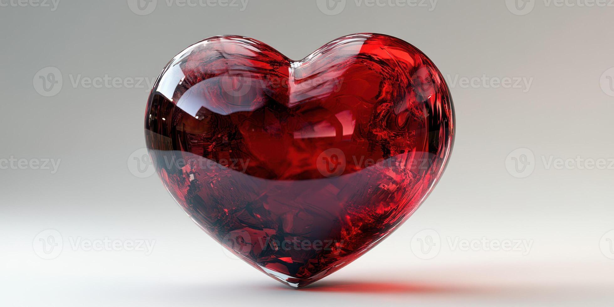 Heart-shaped crystal gem reflecting light with deep red color on a neutral background photo