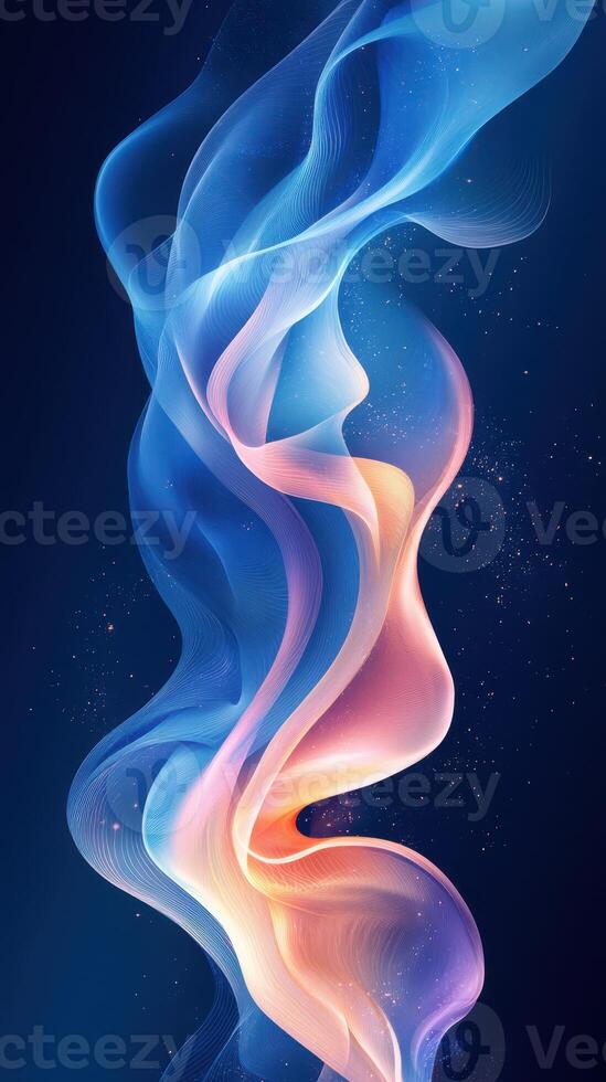 Colorful abstract waves gracefully flowing through a dark background with a magical sparkly effect photo