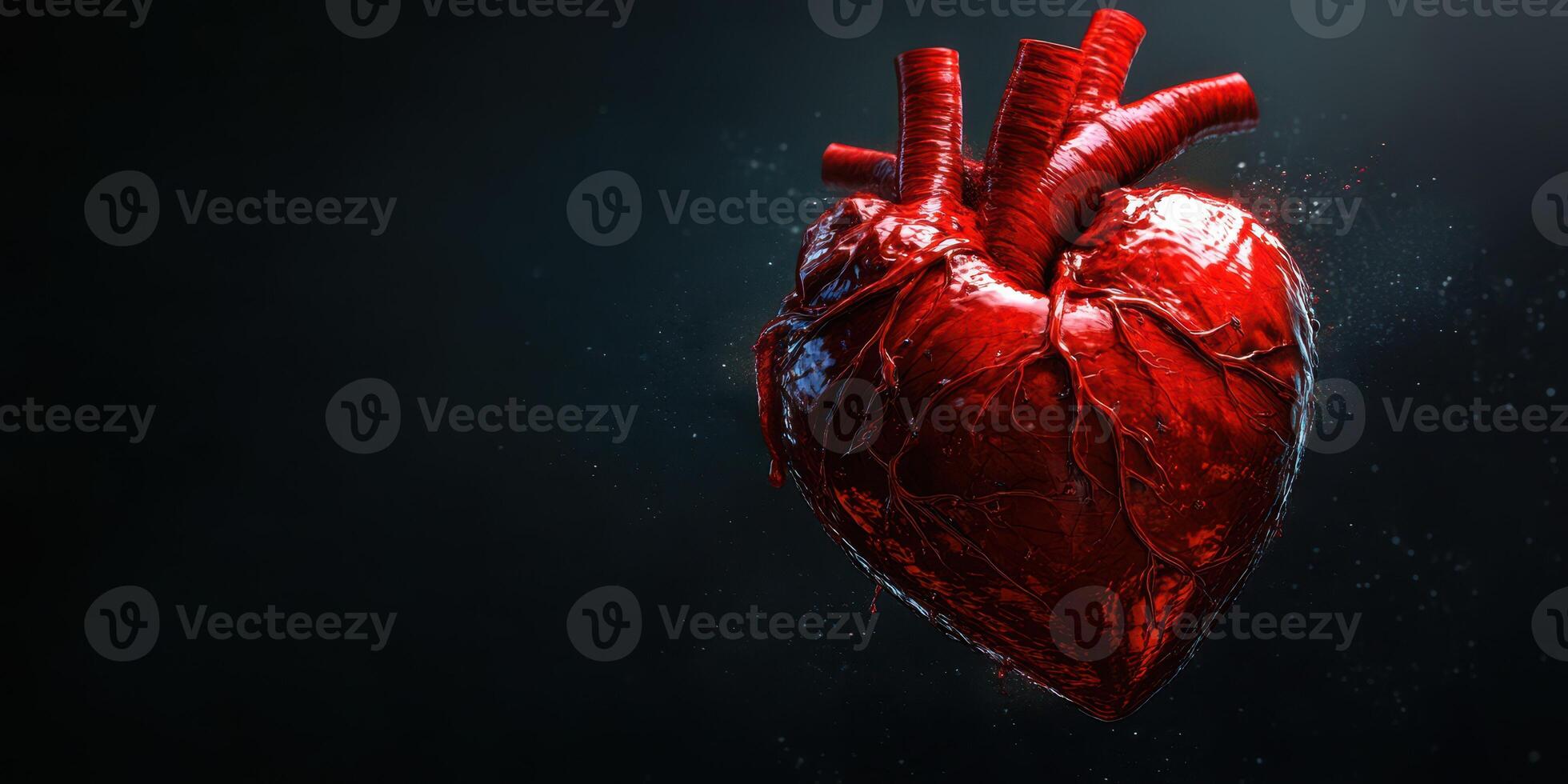 Realistic rendering of a human heart with intricate details showcasing texture and anatomy against a dark background photo