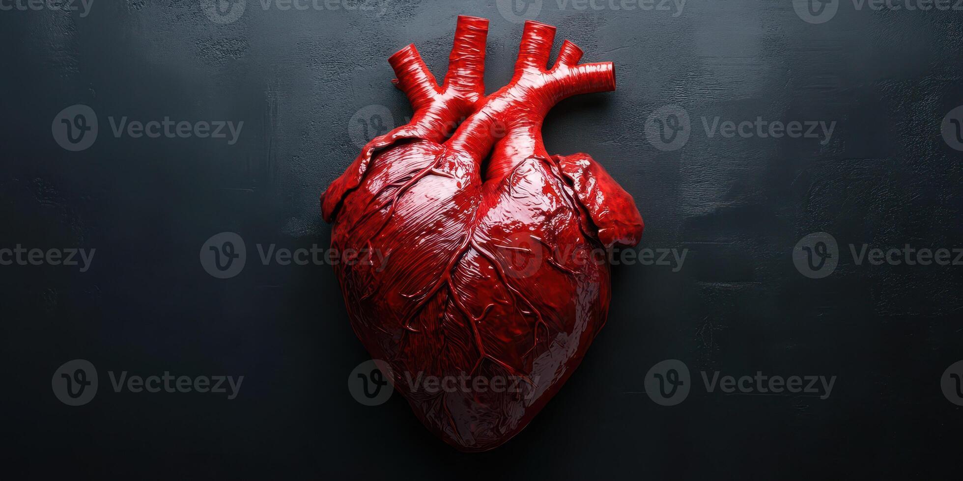 Realistic anatomical heart sculpture displayed on a dark background showcasing intricate details and textures photo