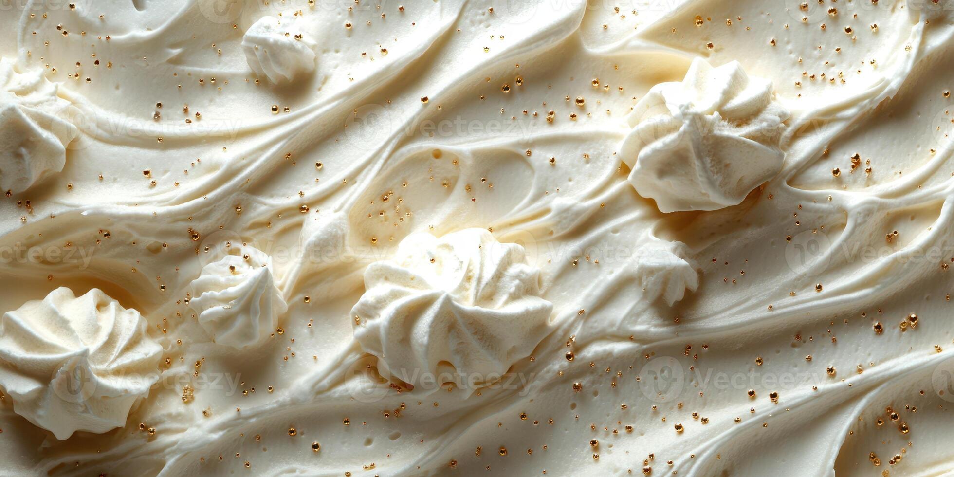 Creamy dessert topping with swirls and decorative shapes in a delightful arrangement photo
