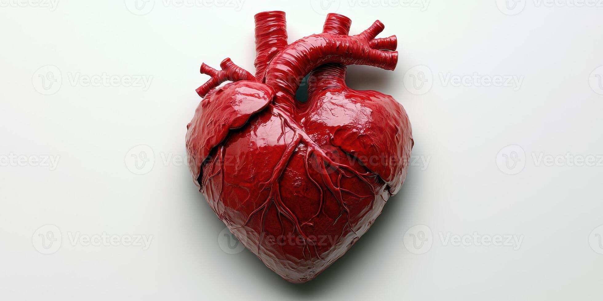 Realistic human heart model displayed against a plain background during a scientific exhibition photo