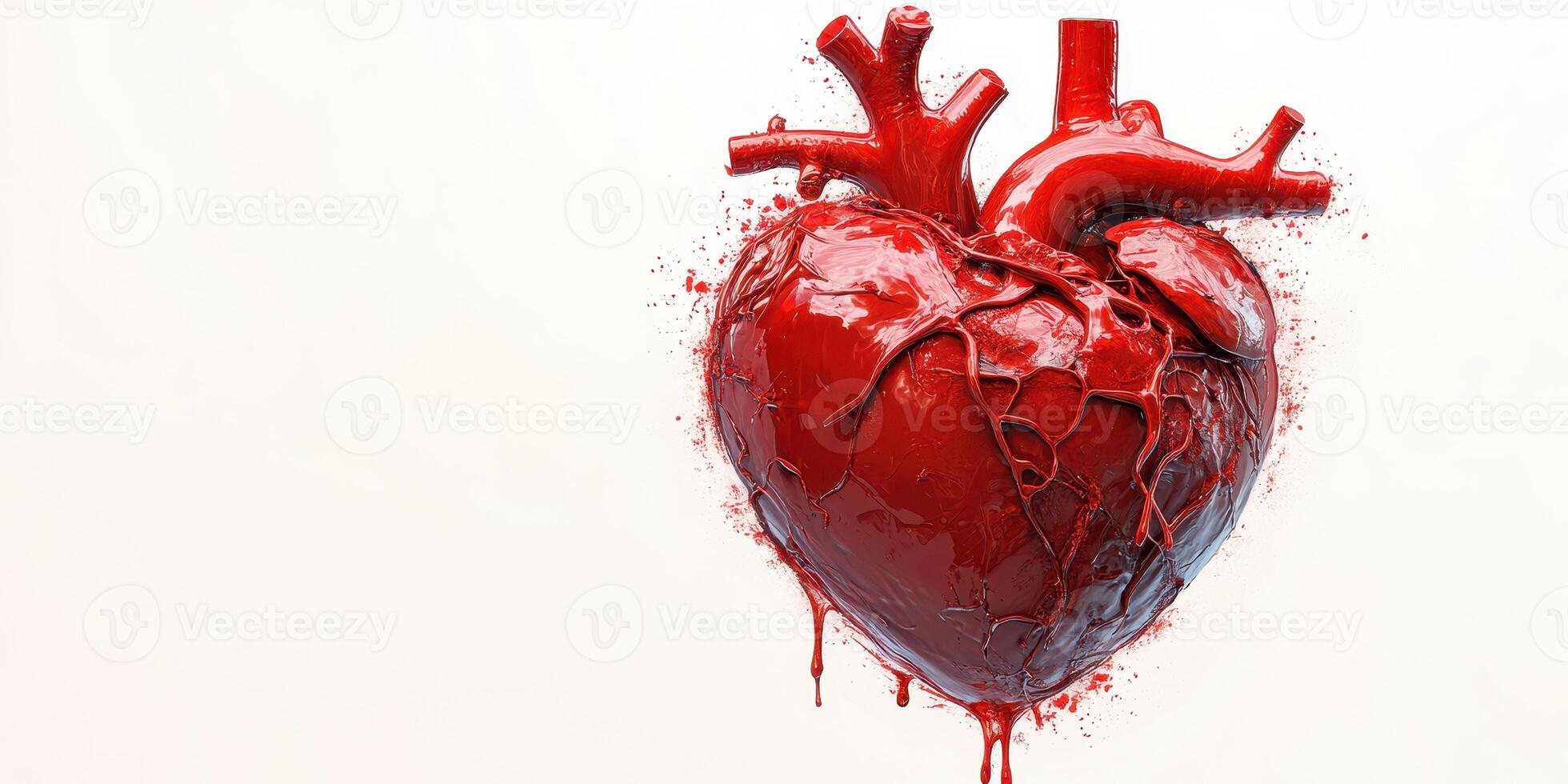Heart sculpture with vivid red color and intricate details on a plain background photo