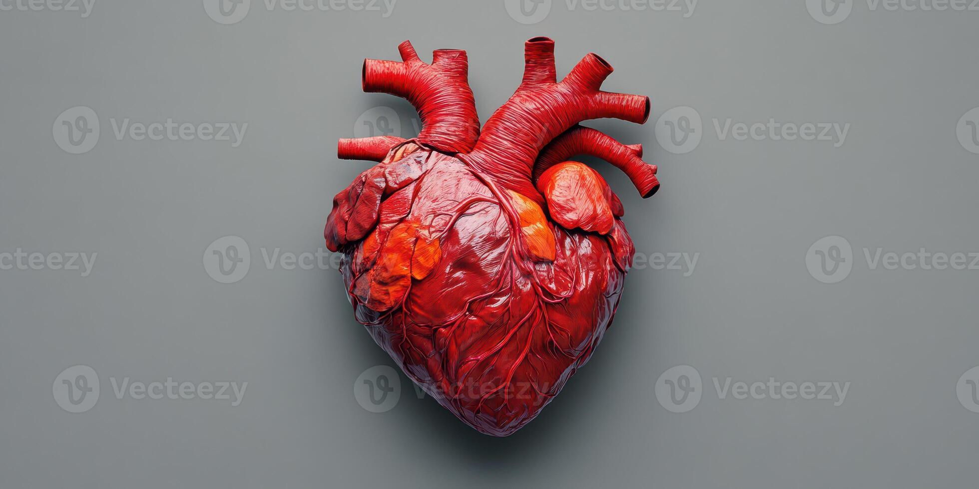 Heart sculpture showcasing intricate details of human anatomy in vibrant red color highlighting the complexity of organ structures photo