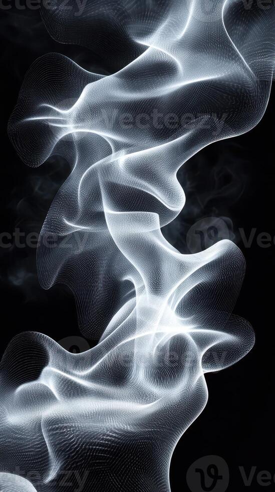 Ethereal white wisps of translucent smoke swirling against a dark background creating a captivating visual effect photo