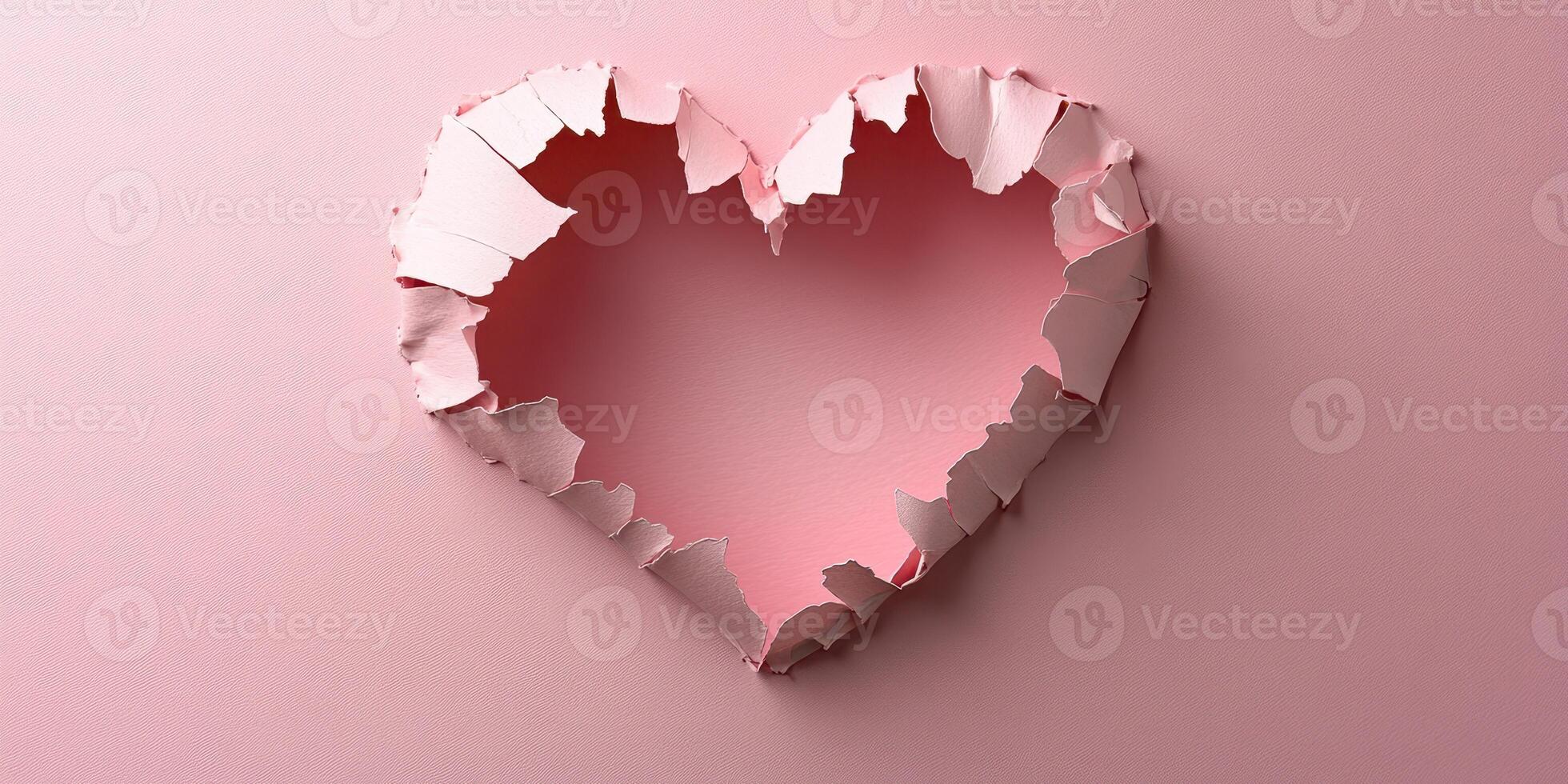 Heart shape created by torn pink paper revealing a soft pink background in a creative and artistic display photo