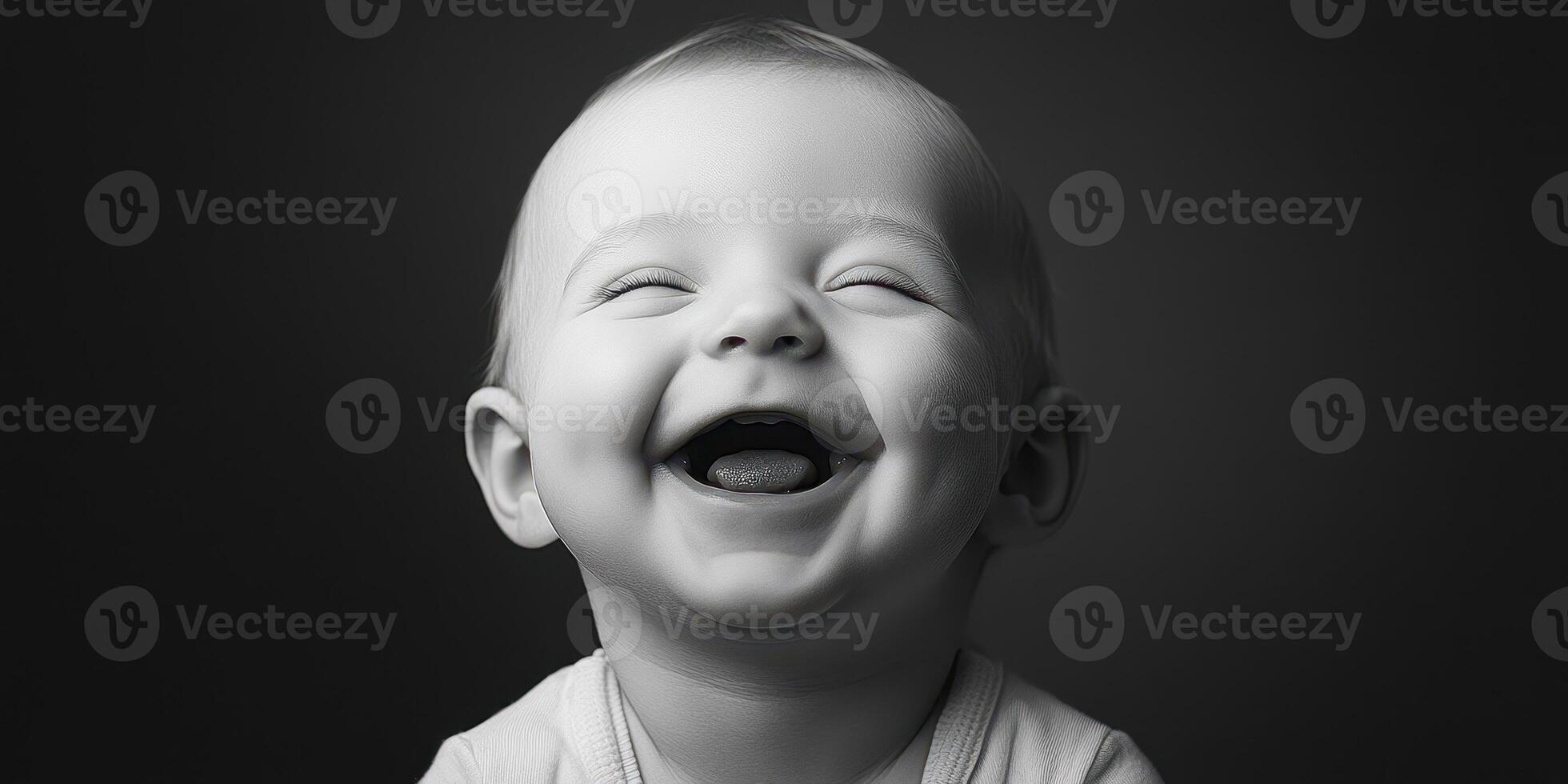 Happy baby with joyful expression in a playful moment during indoor activities photo