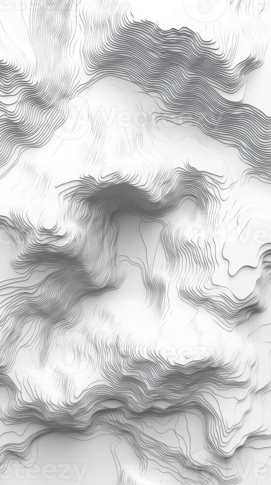 Intricate lines create an abstract representation of topographical features and natural forms on a white background photo