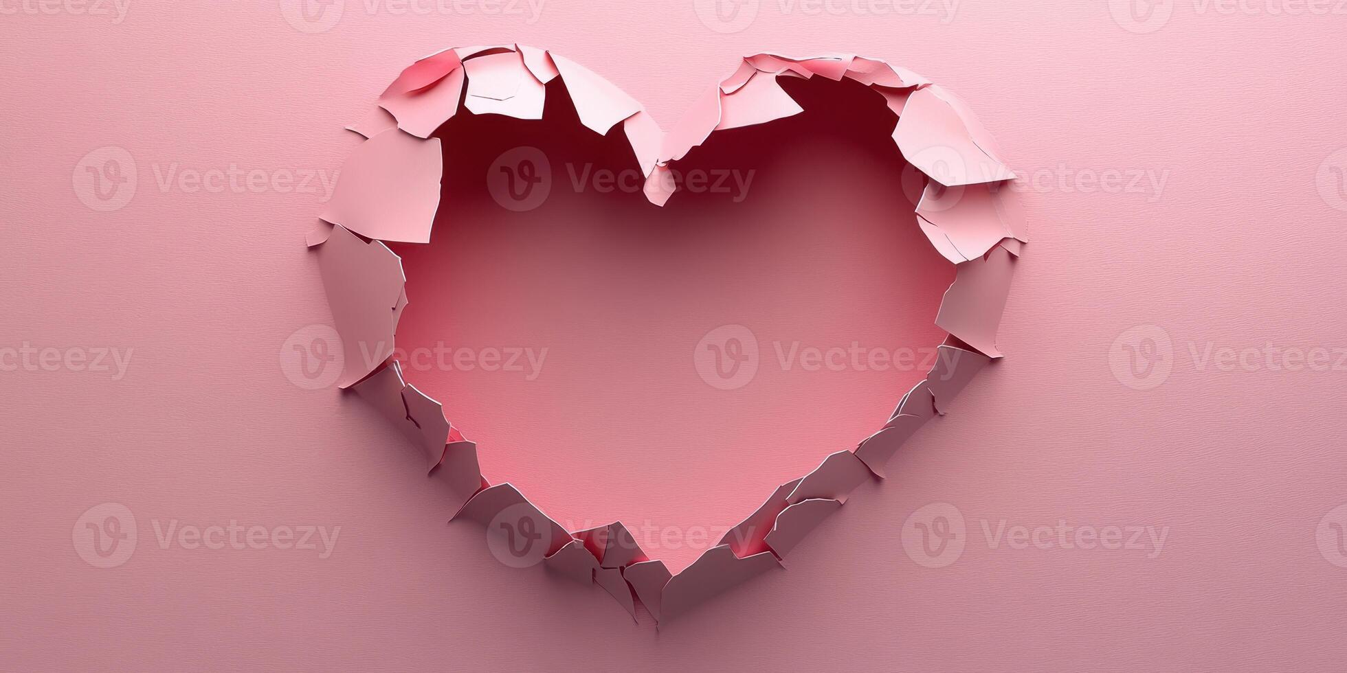 Heart shape created by peeling pink paper, symbolizing love and emotions, set against a smooth pink background photo