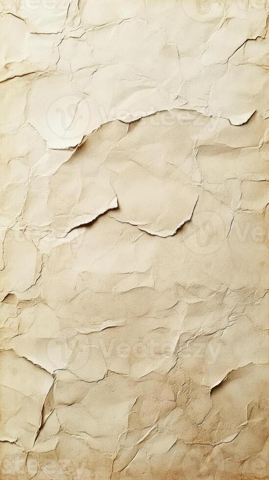 Wrinkled beige paper background with torn edges showing texture and depth in neutral tones for artistic and design purposes photo