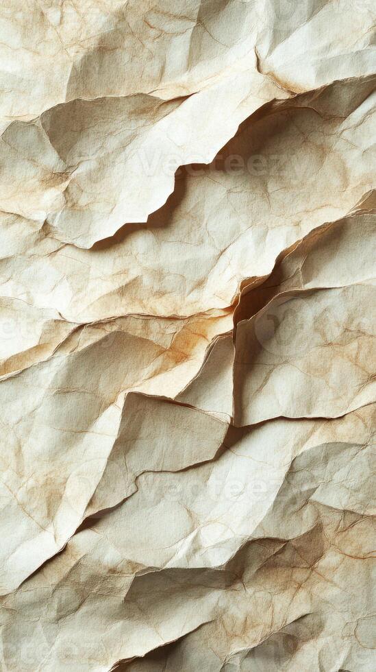Textured crumpled paper showcasing intricate folds and creases in natural light photo
