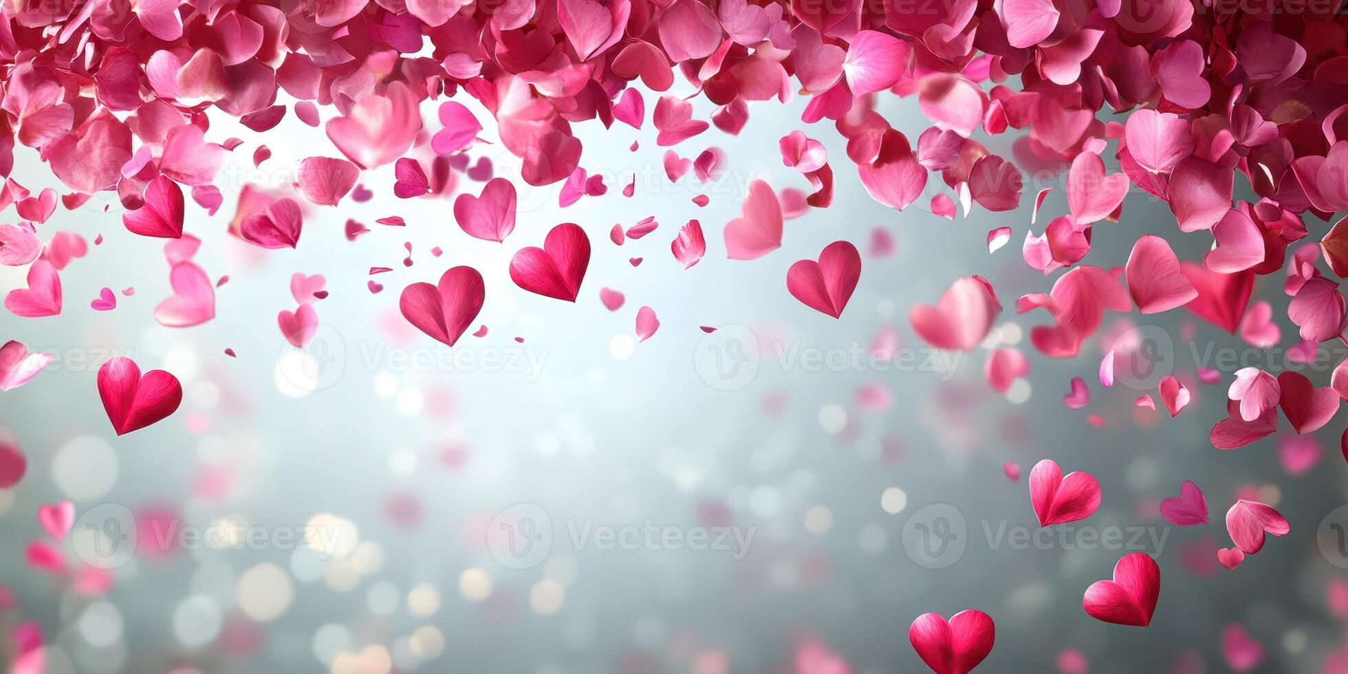 Heart-shaped petals falling gracefully in a dreamy background during a romantic celebration photo