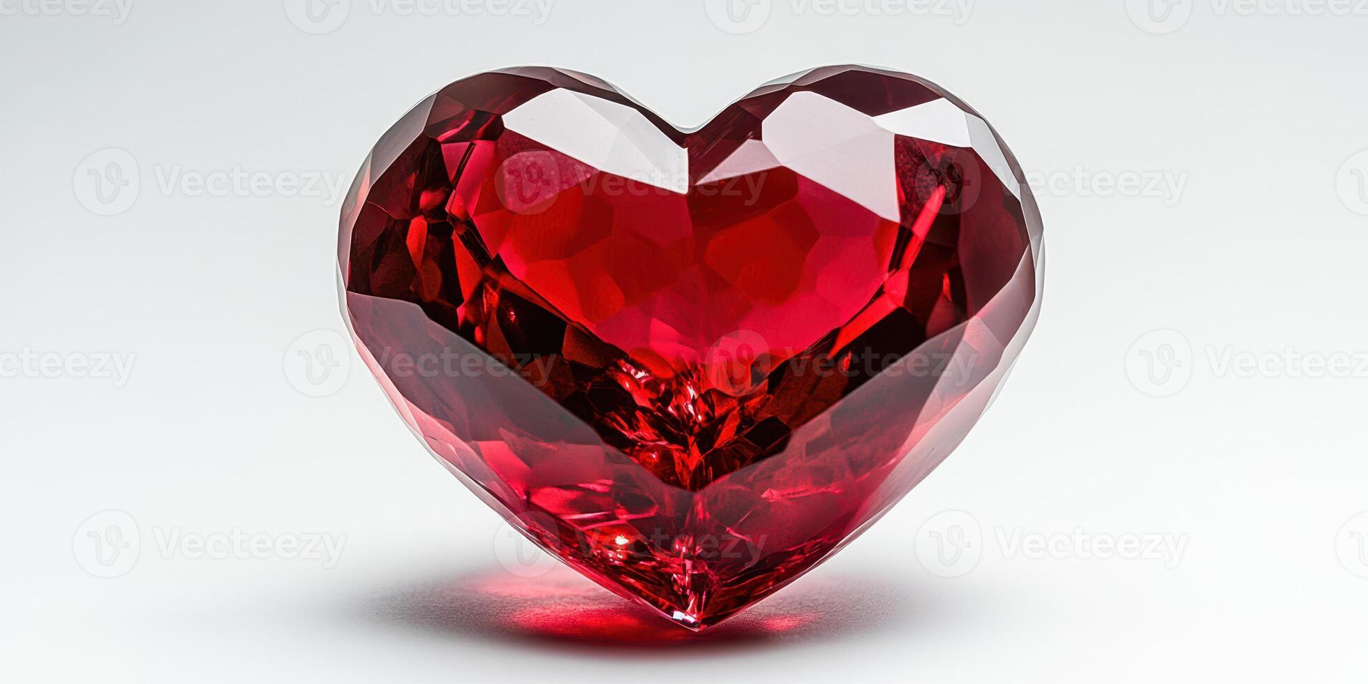 Beautiful red heart-shaped jewel crafted from glass set against a minimalist background photo