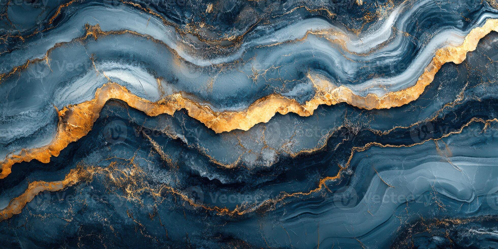 Elegant blue and gold abstract art depicting flowing waves of color and texture inspired by natural formations photo