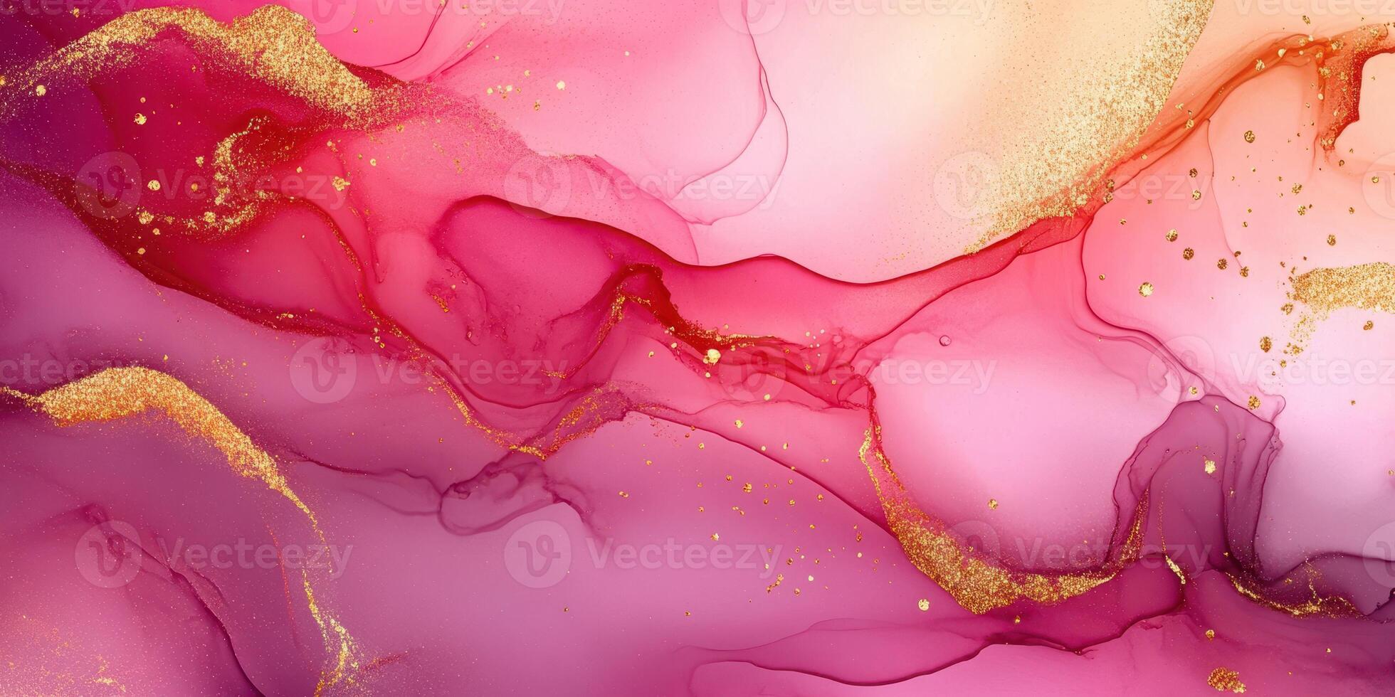 Bright abstract painting featuring flowing pink, red, and gold hues in a stunning design of elegance and beauty photo