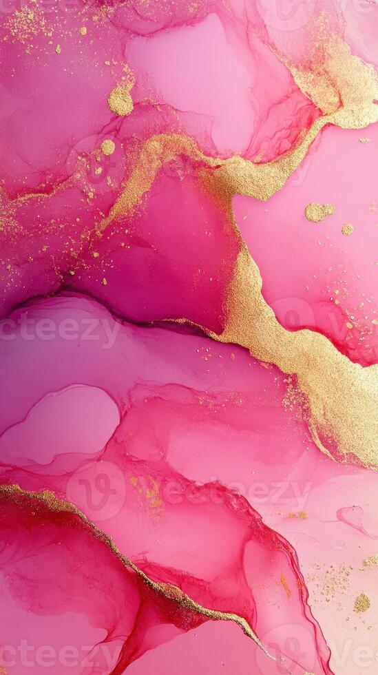 Vibrant pink and gold abstract art showcasing fluid patterns and elegant textures photo