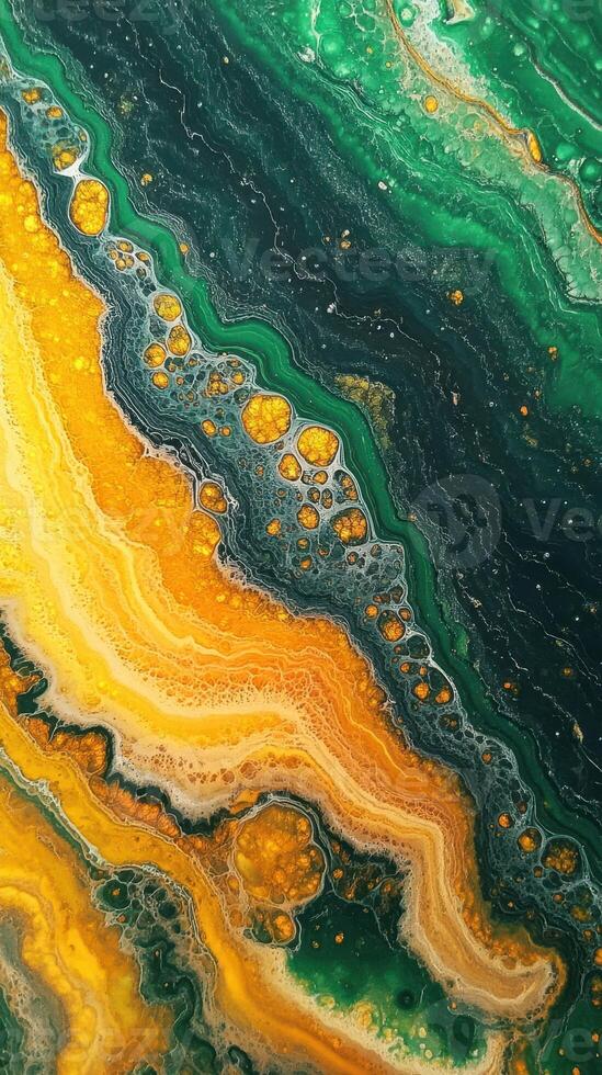 Unique abstract patterns with vibrant colors in a fluid art design showcasing yellow, green, and dark textures photo