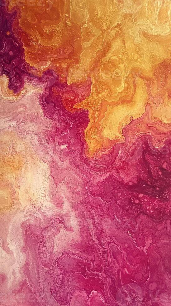 Vibrant abstract artwork featuring swirling hues of pink, orange, and gold with intricate textures and patterns photo