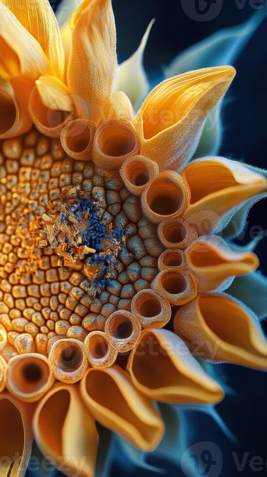 Sunflower close-up showcasing intricate petal details and vibrant colors during sunny daylight hours photo