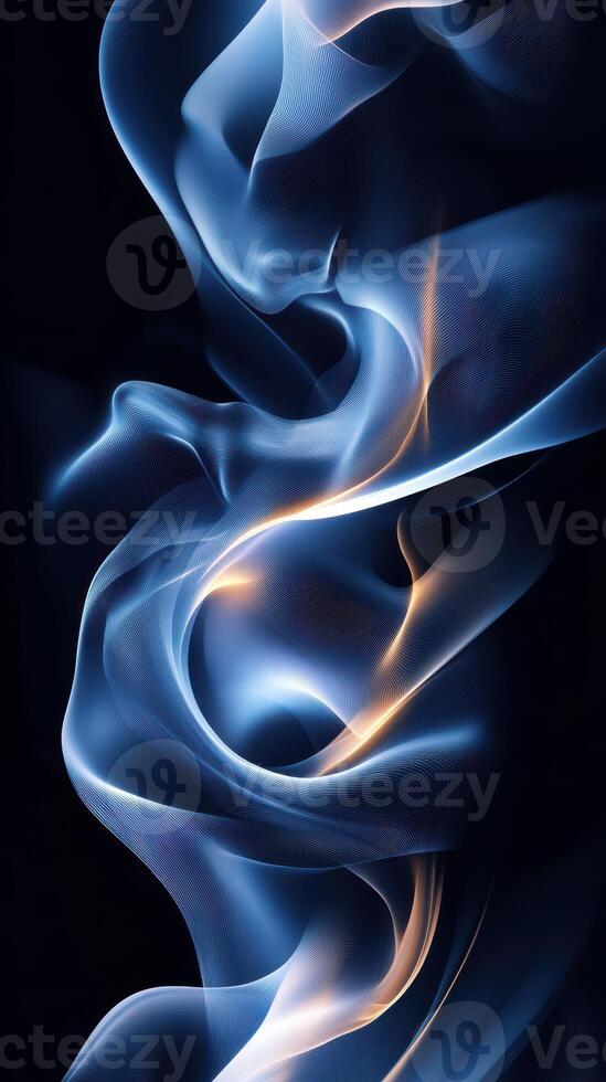 Abstract flowing shapes create a serene visual effect with soft blue hues and subtle glowing highlights in a dark background setting photo