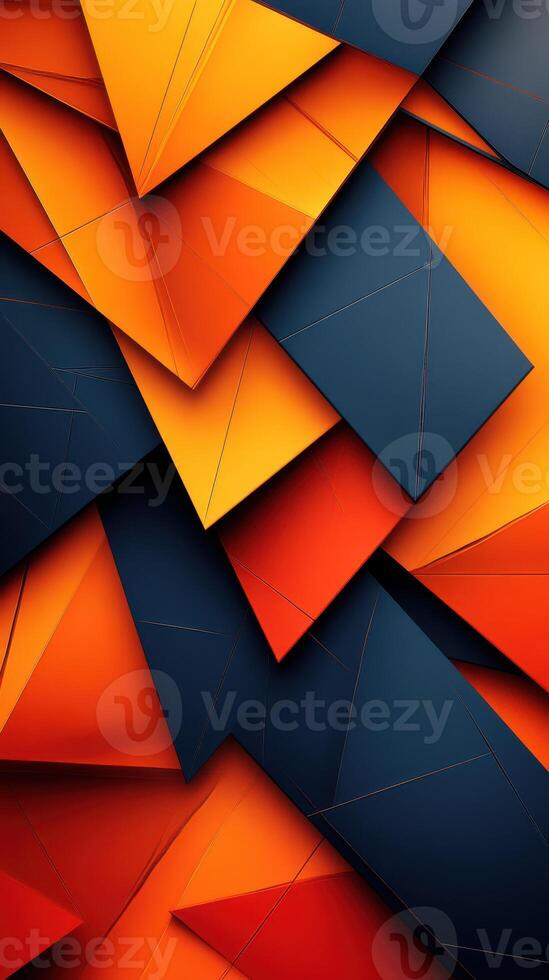 Vibrant abstract layers of orange and blue paper create a striking visual texture with dynamic triangular shapes photo