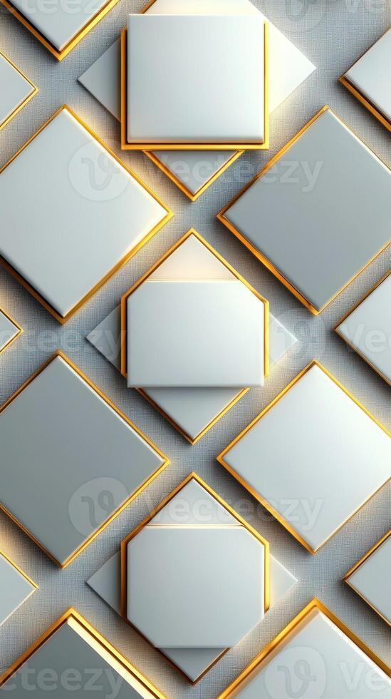 Unique geometric design featuring layered diamond shapes with golden edges against a textured background photo
