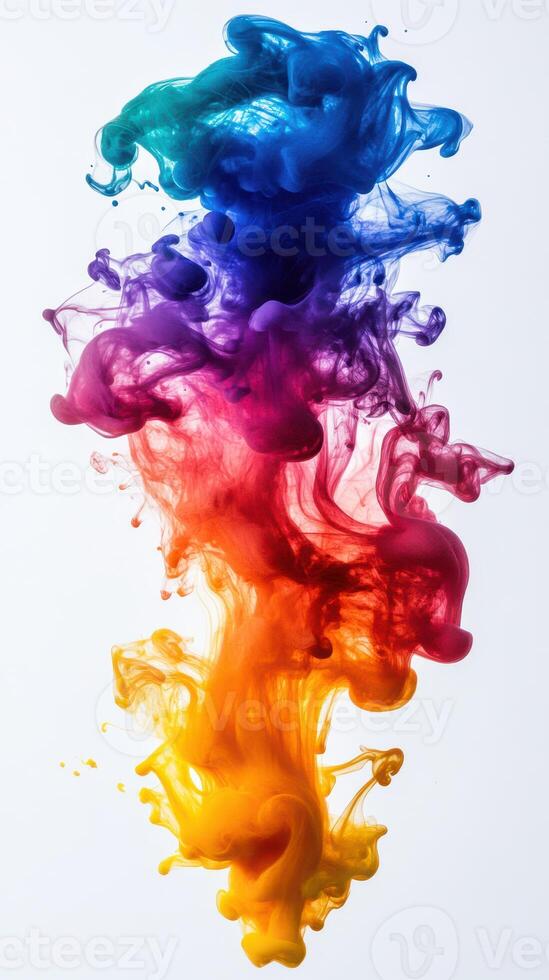 Colorful ink swirling in water creates mesmerizing abstract patterns in bright hues at studio setting photo