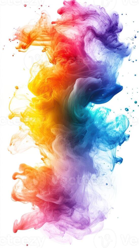 Colorful abstract smoke swirl blended with vibrant hues creating a striking visual effect in a serene atmosphere photo