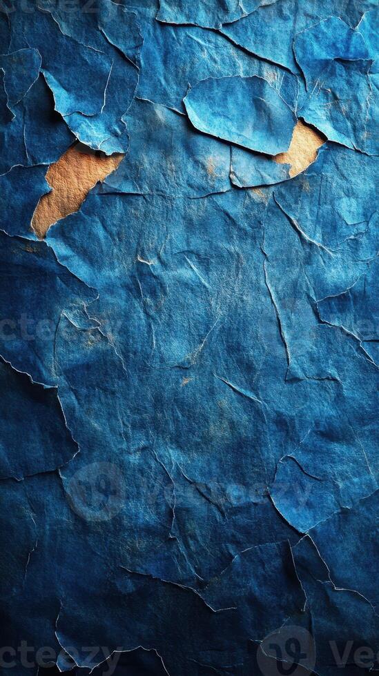 Deep blue textured paper with worn edges showcasing layers and contrasts of color and texture in natural light photo