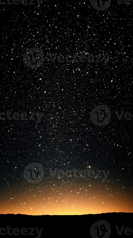 Starry night sky over a quiet horizon with shimmering stars and a soft glow at dusk photo
