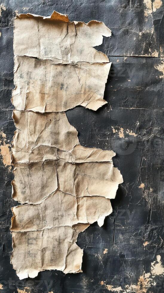 Old torn paper revealing textured surface and contrasting colors in a vintage setting photo