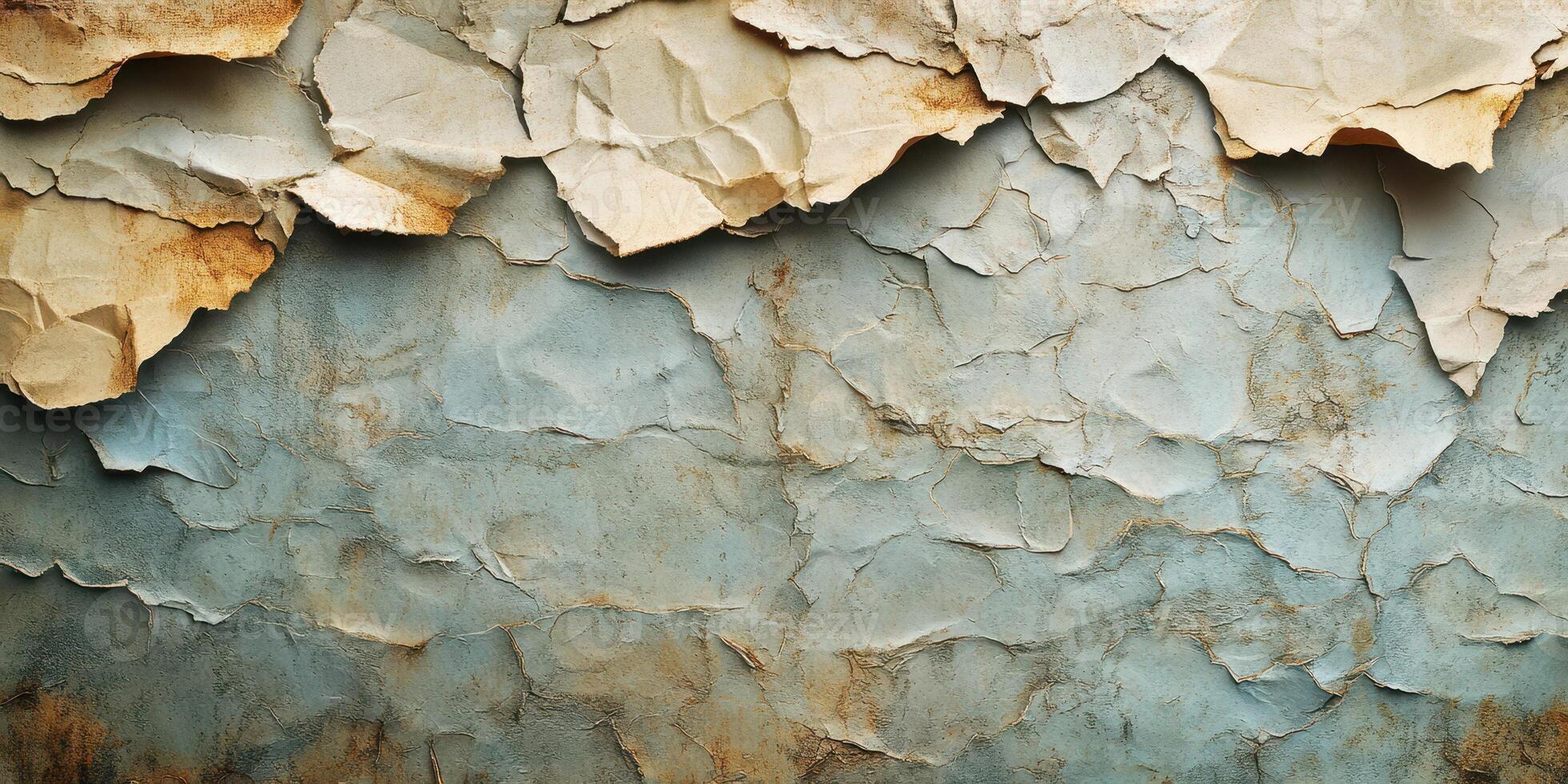 Weathered wall showing layers of peeling paint and texture in soft colors photo