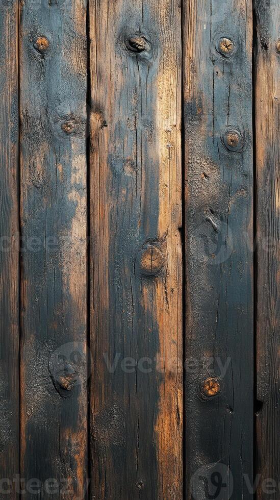 Natural wooden planks with a rustic finish in shades of brown and black create a warm and inviting background photo