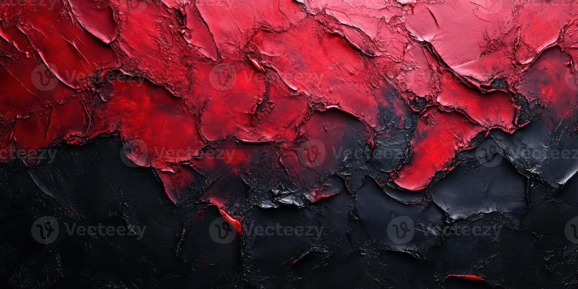 Textured abstract artwork featuring deep red and black hues on a canvas with dynamic layers and depth photo