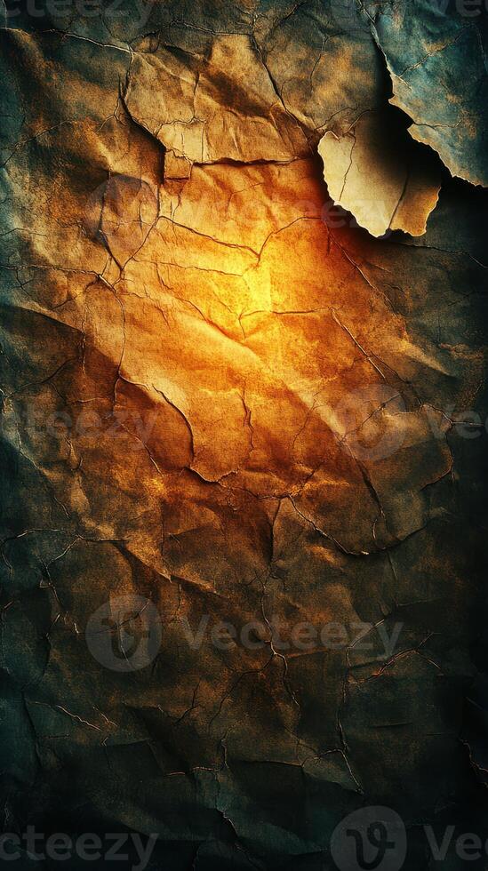 Textured abstract background with warm golden and brown tones, highlighting intricate creases and cracks photo