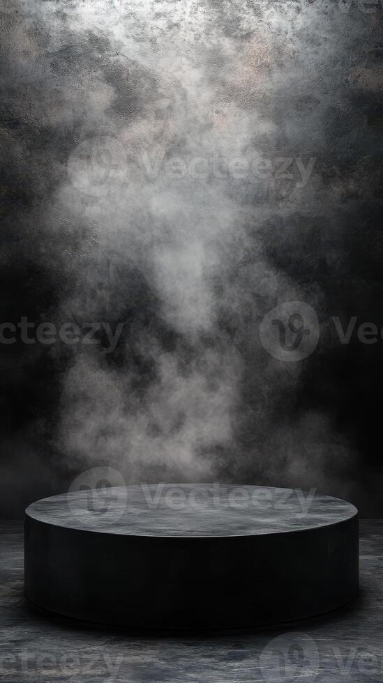 Mysterious smoky atmosphere with a round platform in a dimly lit space photo