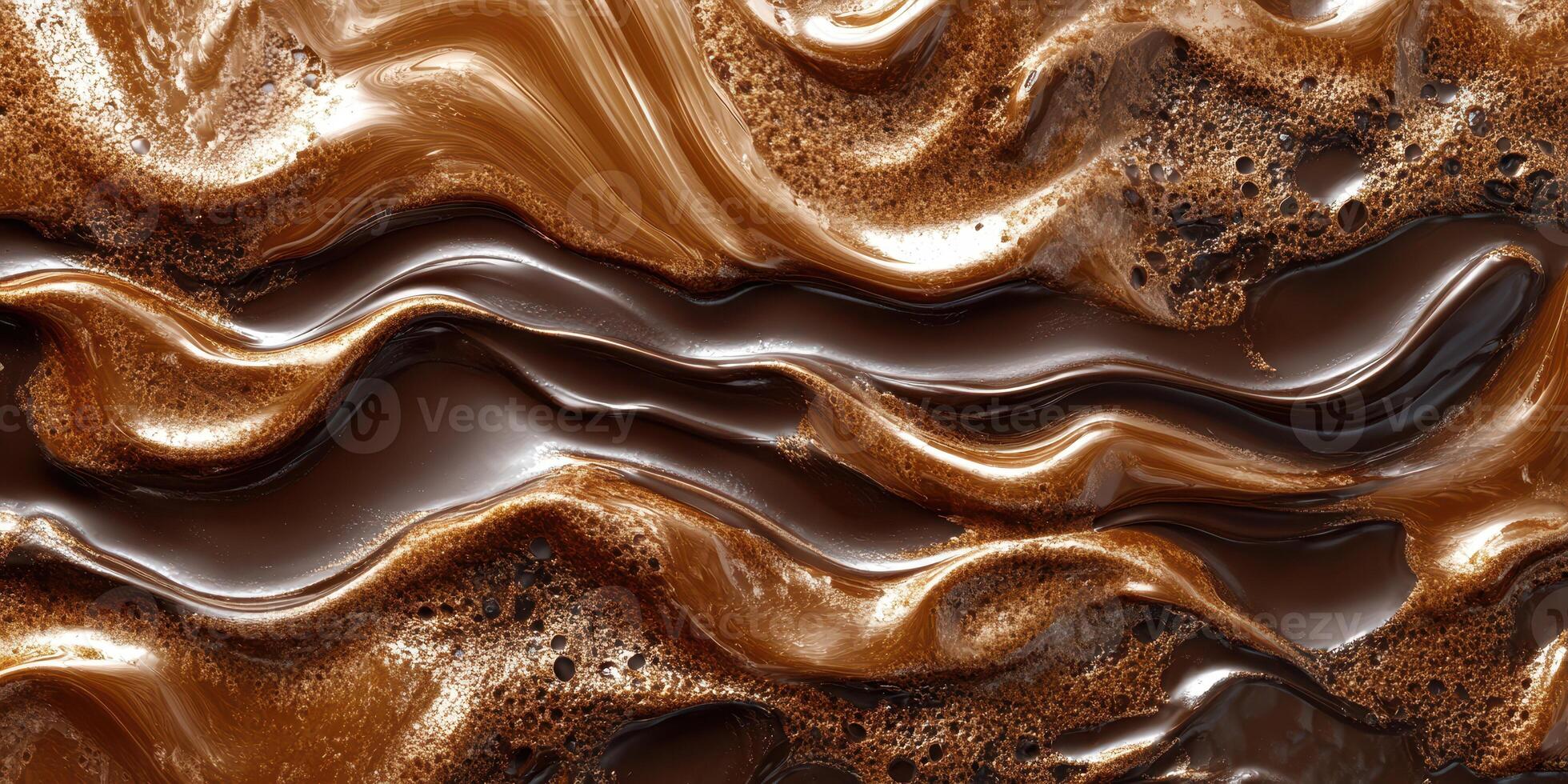 Rich and creamy chocolate texture with swirling patterns under warm light photo