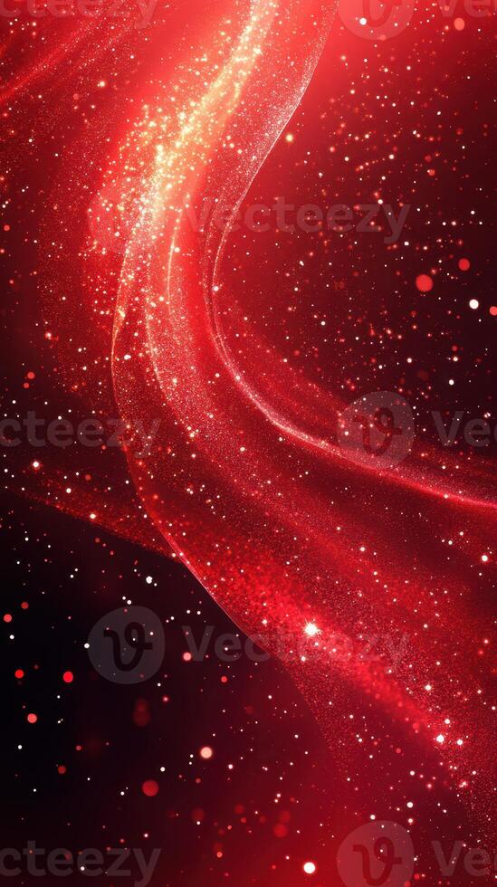 Vivid red abstract background with sparkling lights and flowing waves creating a dynamic atmosphere photo