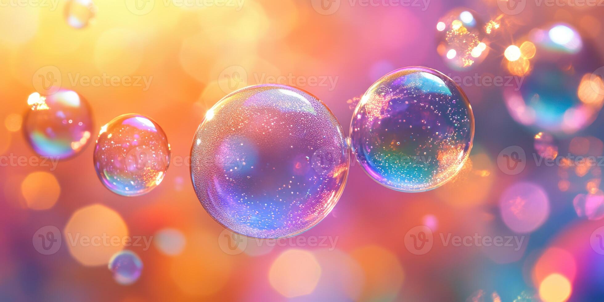 Bubbles float gracefully in a colorful, dreamy background during a sunny afternoon photo