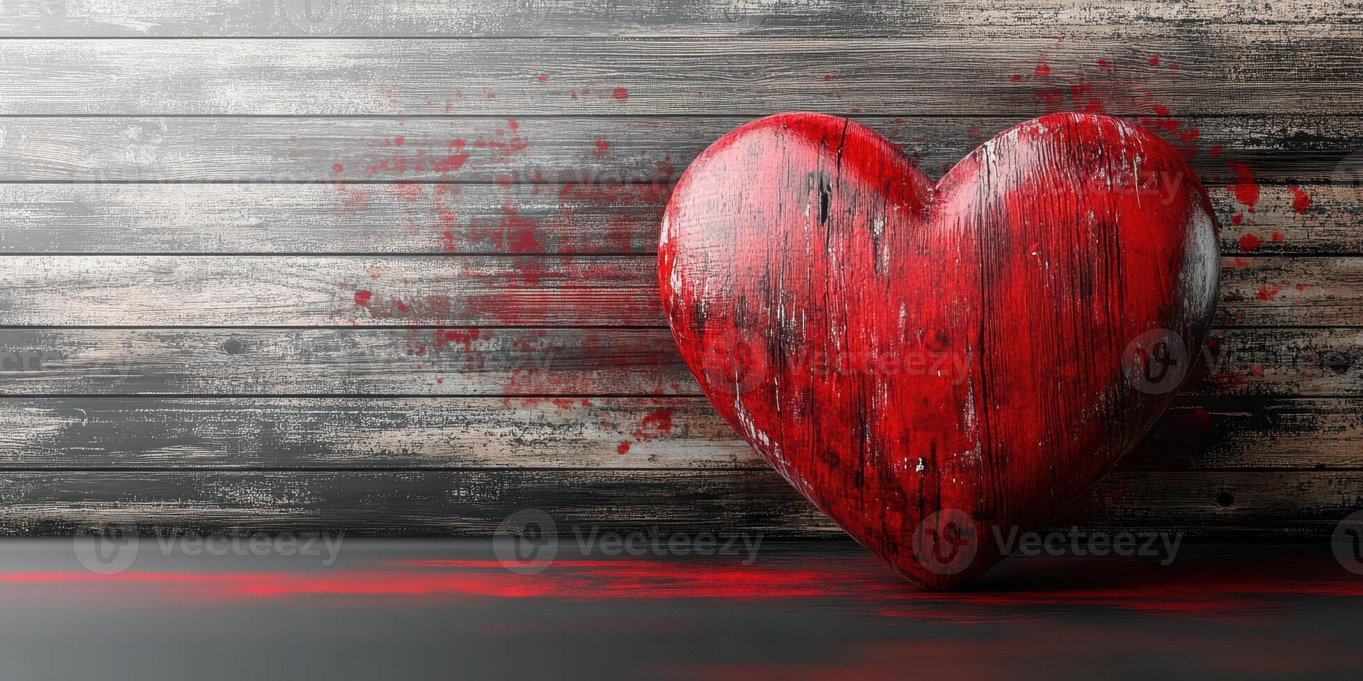 Vibrant wooden heart symbol against a weathered background represents love and passion in an artistic expression photo