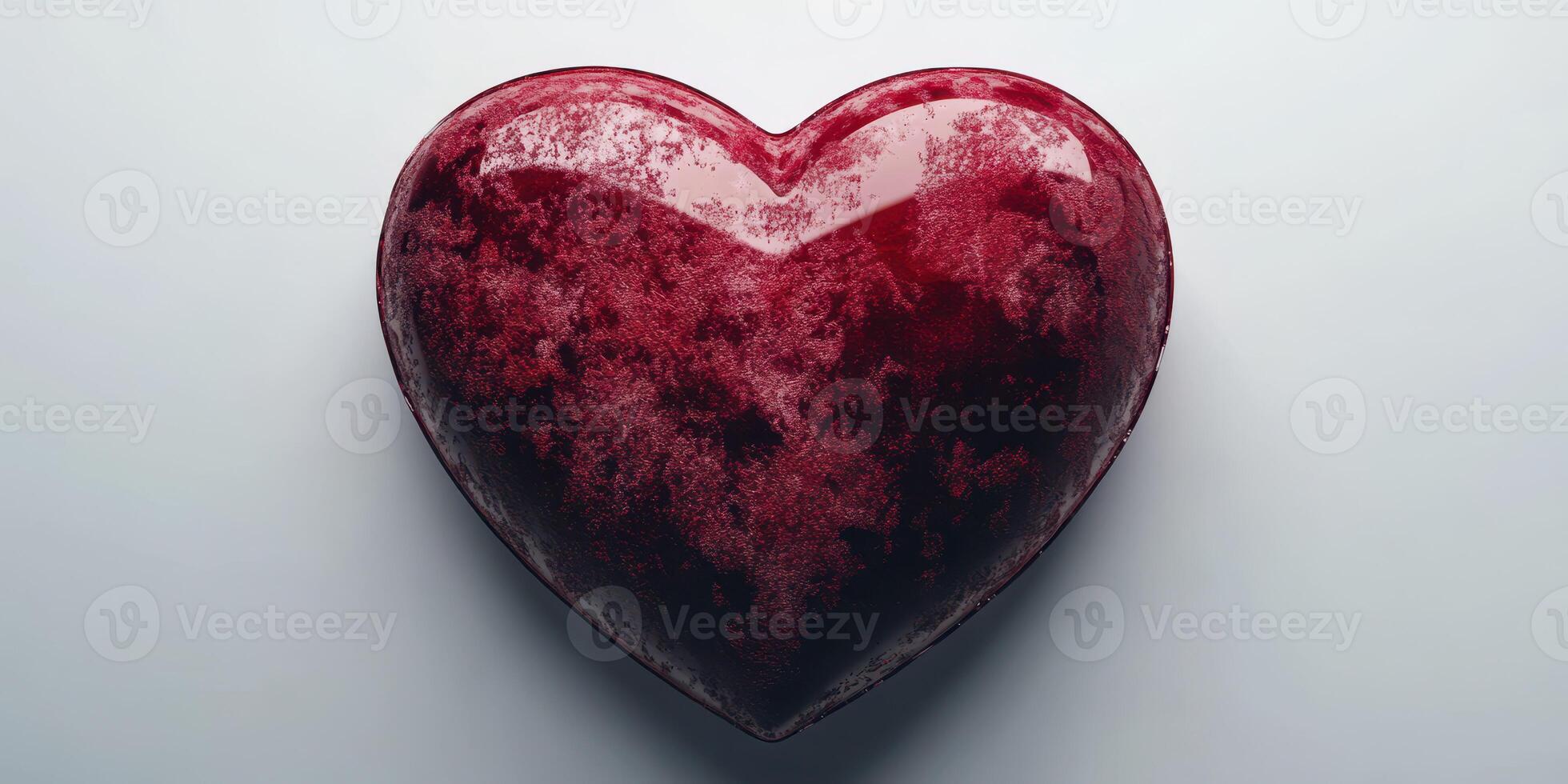 Heart-shaped decoration with a glossy finish, showcasing intricate textures and a deep red hue photo