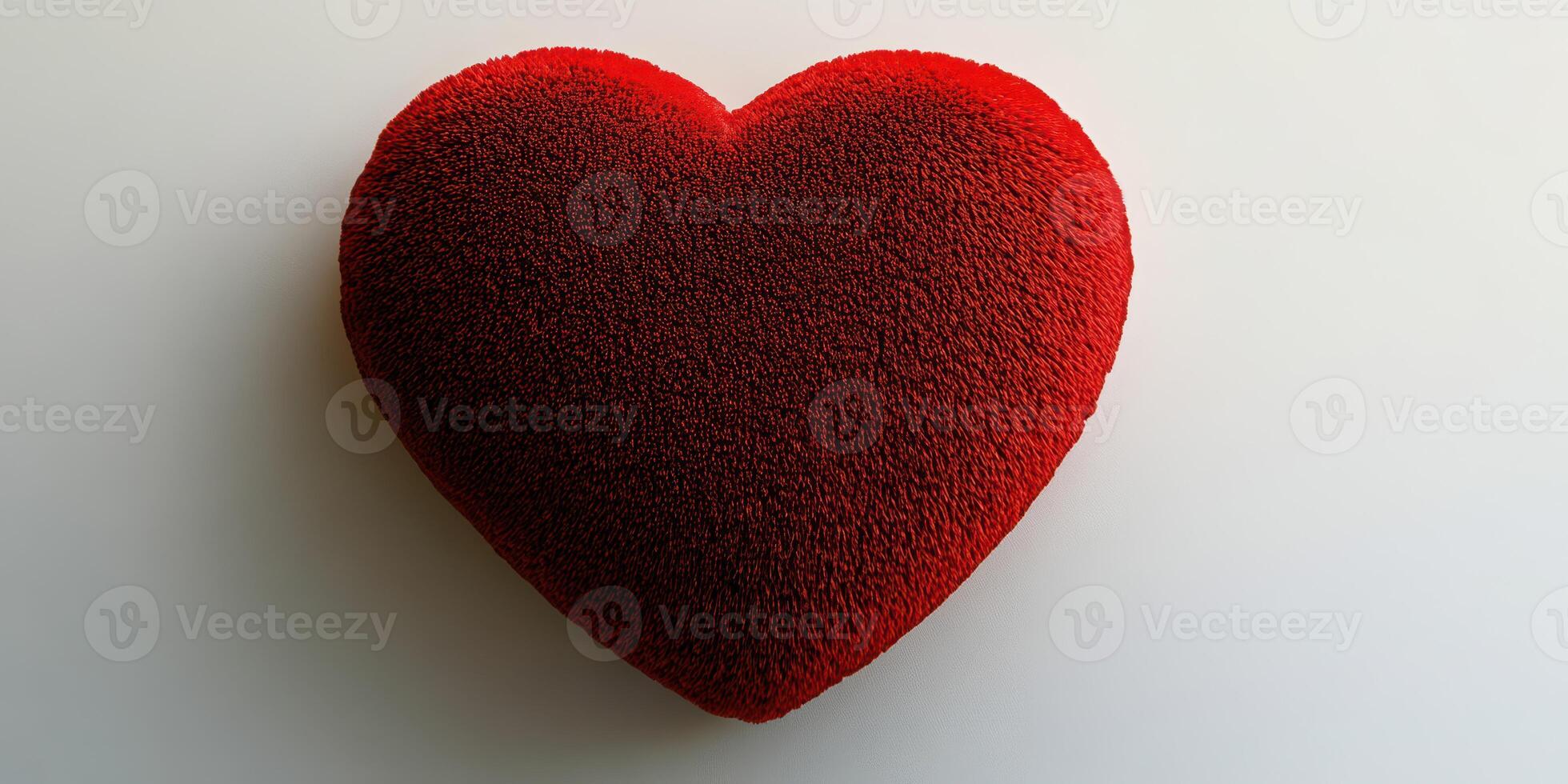 Heart-shaped red cushion on a white surface ideal for decoration or gifting photo
