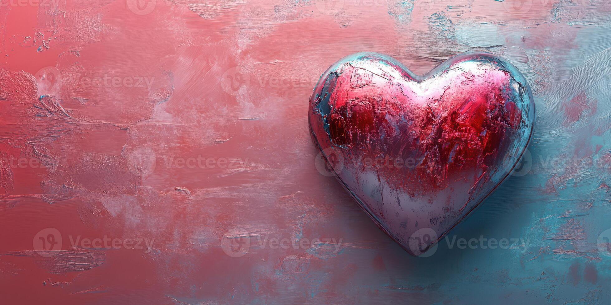 Vibrant metallic heart on a textured background with contrasting colors representing emotions and affection photo