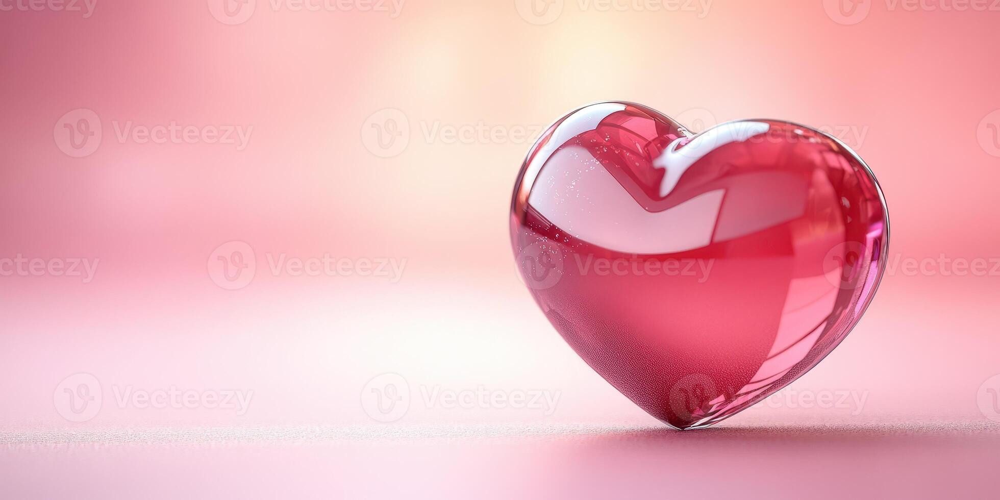 Heart-shaped glass object reflecting soft light against a pastel background in a romantic setting photo