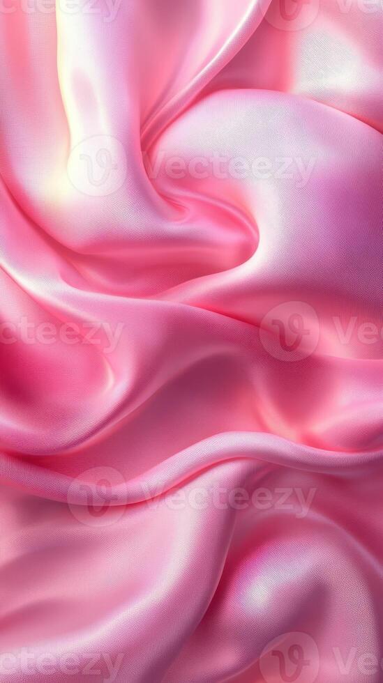 Soft pink satin fabric with intricate folds and curves creating an elegant and luxurious texture photo