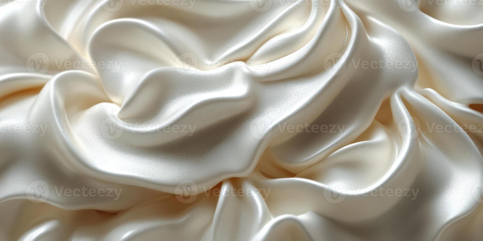 Soft, luxurious fabric in cream color displays elegant folds and intricate texture under soft lighting photo